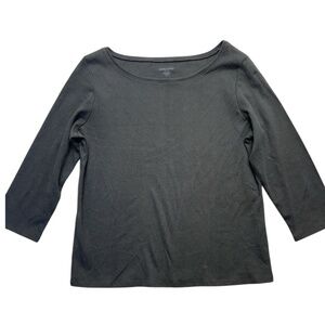 Eileen Fisher Top Women LP Black Boat Neck 3/4 Sleeve Jersey Tee Pull Over Layer